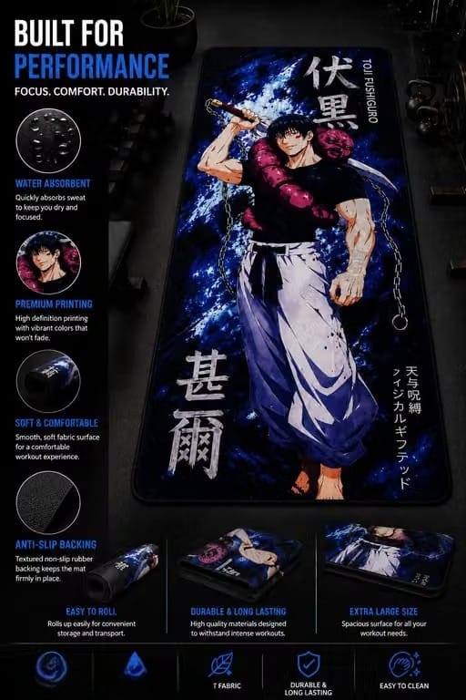 Premium Anime Heavy Duty Yoga Mat | Non-Slip, Water Absorbent Workout Mat