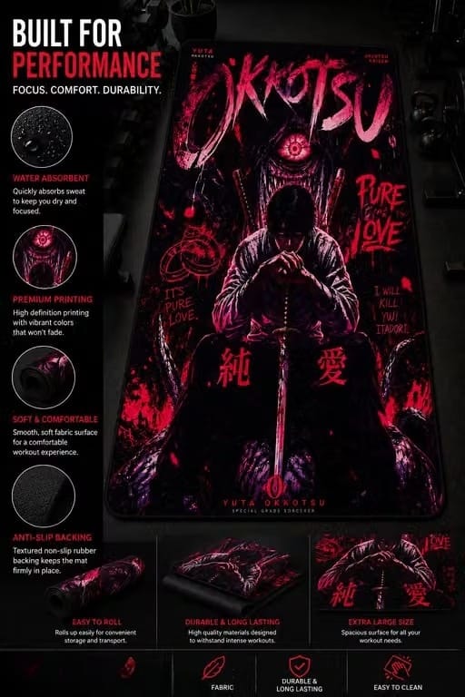 Premium Anime Heavy Duty Yoga Mat | Non-Slip, Water Absorbent Workout Mat